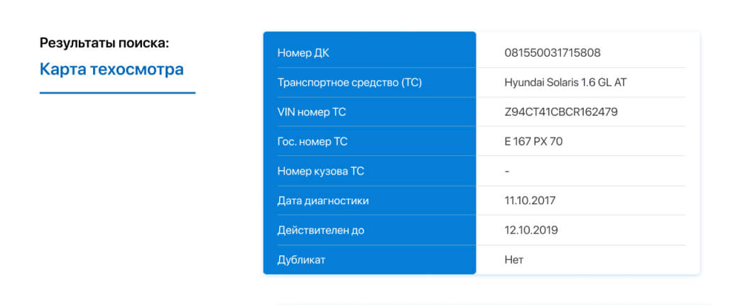 Ответ на прежней версии сайта: карта техосмотра найдена
